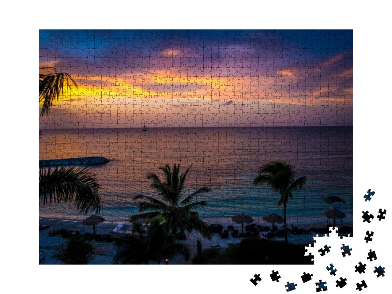 Purple & Pink Sunset in Jamaica... Jigsaw Puzzle with 1000 pieces