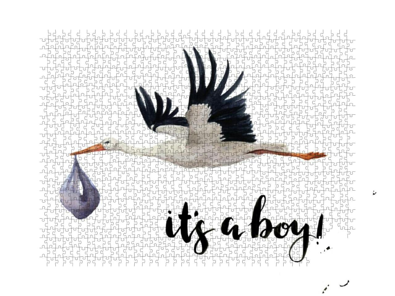 Its a Boy Card. Watercolor Hand Painted Flying... Jigsaw Puzzle with 1000 pieces