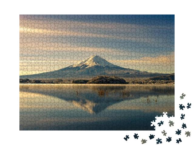 Mt Fuji Reflection on Water. Fujisan Mountain Sunrise Lan... Jigsaw Puzzle with 1000 pieces