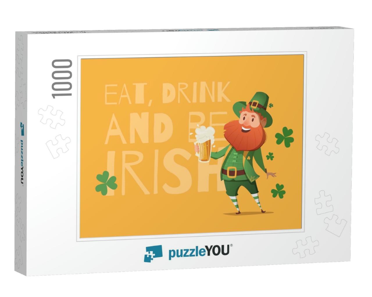 Card for St. Patrick's Day with Leprechaun in a... Jigsaw Puzzle with 1000 pieces