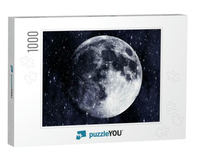Super Moon in the Galaxy Background. Big Blue Moon with S... Jigsaw Puzzle with 1000 pieces