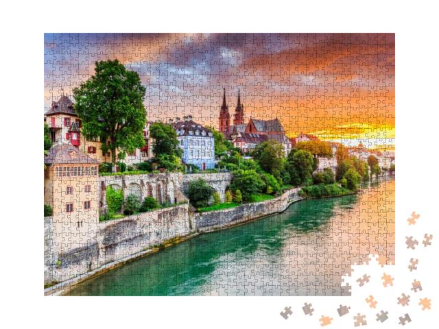 Basel, Switzerland. Old Town with Red Stone Munster Cathe... Jigsaw Puzzle with 1000 pieces