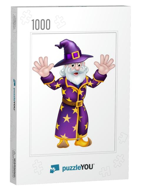 A Cartoon Halloween Wizard Character Waving with B... Jigsaw Puzzle with 1000 pieces