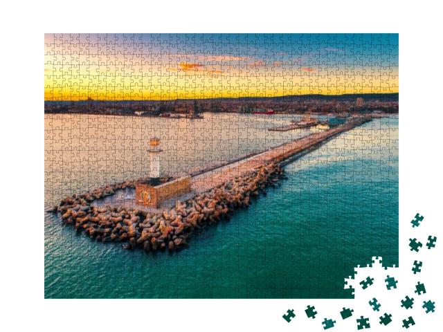 Aerial View of Lighthouse At Sunset in Varna, Bulgaria... Jigsaw Puzzle with 1000 pieces