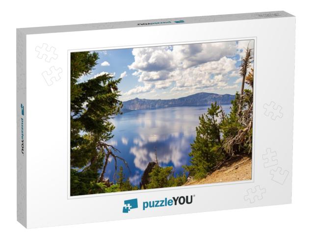 Crater Lake National Park Oregon Usa, Lake with Cloud Ref... Jigsaw Puzzle