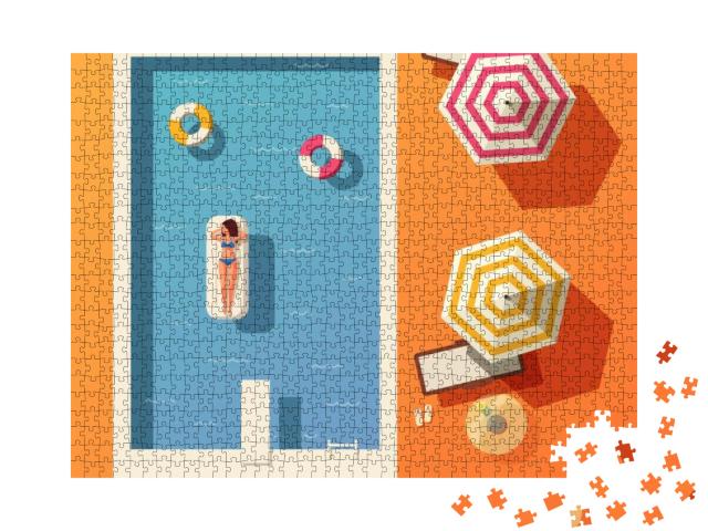 Hello Summer. Swimming Pool. Flat Vector Illustration... Jigsaw Puzzle with 1000 pieces