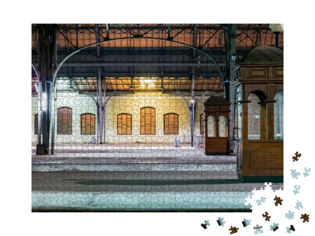 Passenger Platform At Night on the Railway Station. Train... Jigsaw Puzzle with 1000 pieces