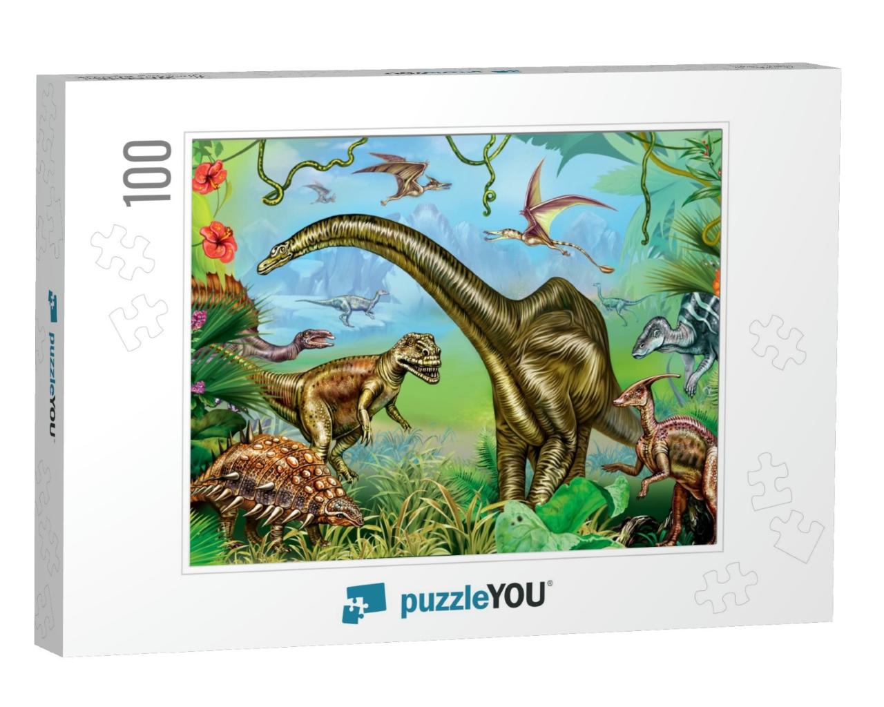 The Ancient World of Dinosaurs, Giant Dinosaurs of the Me... Jigsaw Puzzle with 100 pieces