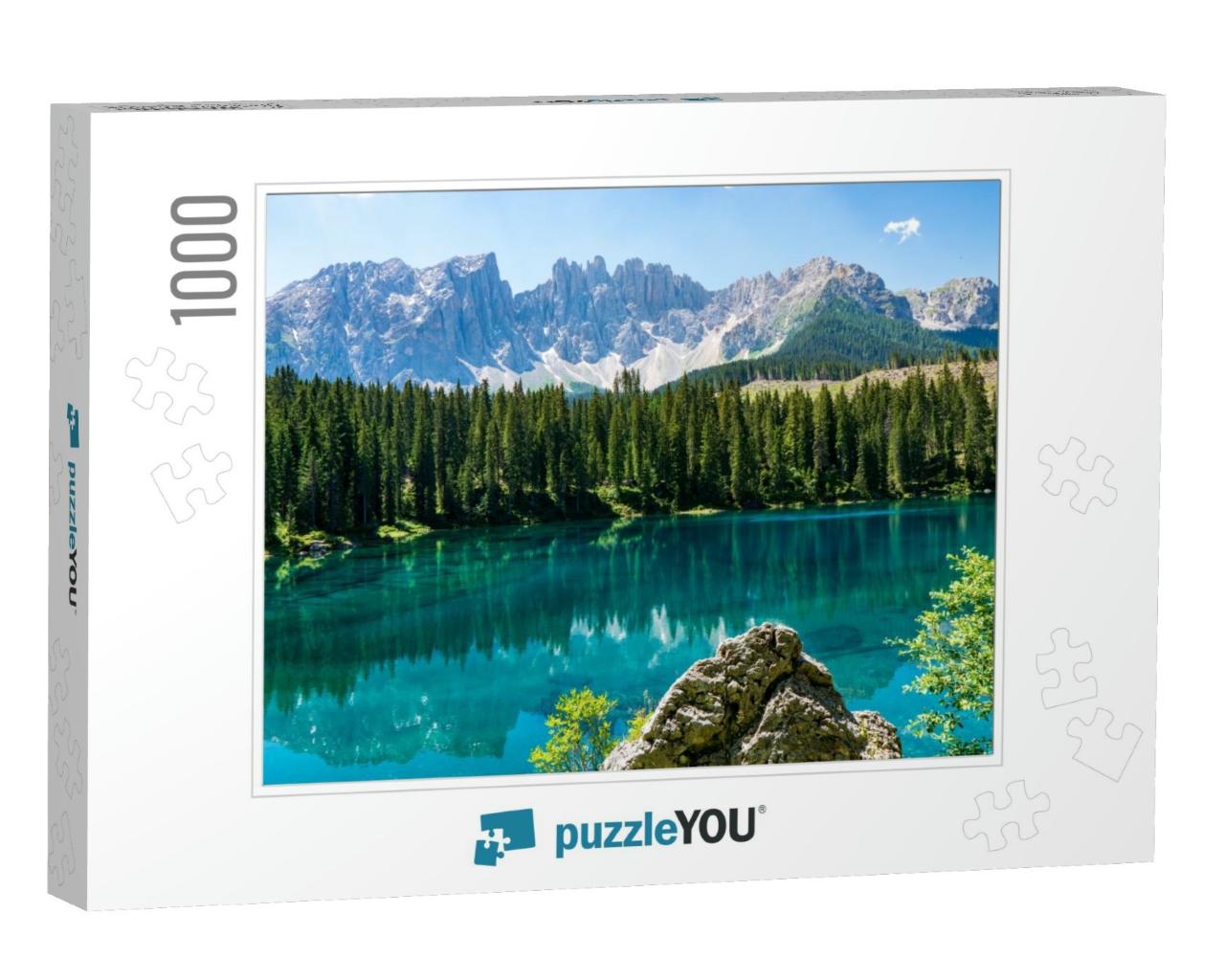 Carezza Lake Lago Di Carezza, Karersee with Mount Latemar... Jigsaw Puzzle with 1000 pieces