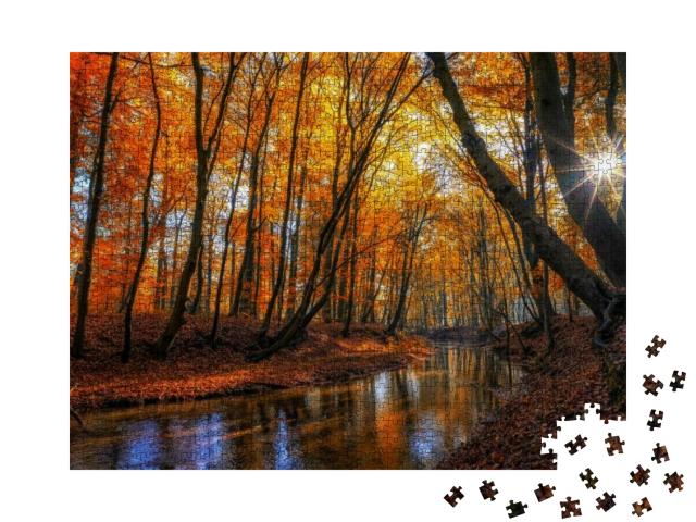 Autumn River Creek Stream in Woods. Forest Trees Landscap... Jigsaw Puzzle with 1000 pieces