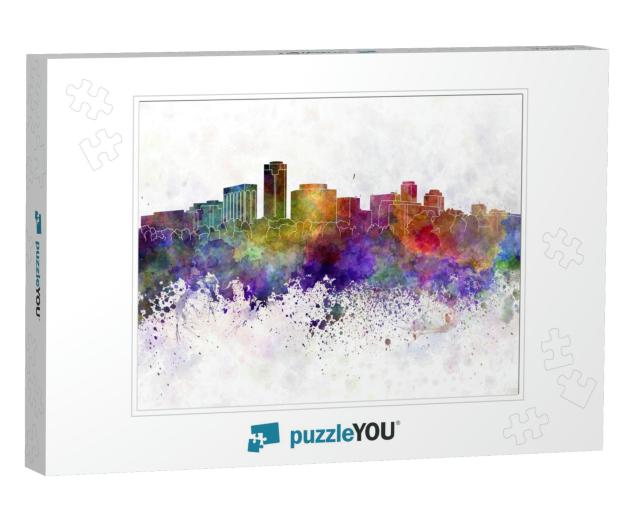 Long Beach Skyline in Watercolor Background... Jigsaw Puzzle