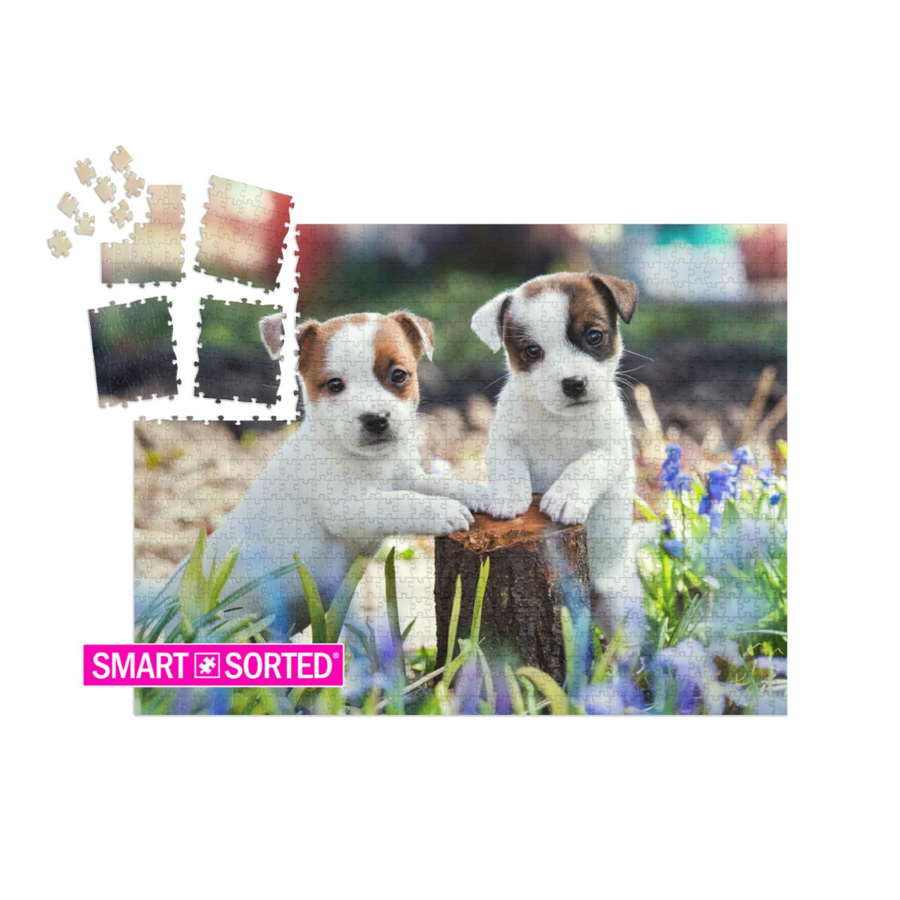 Two White Puppy Jack Russell Terrier Standing on Tree Stu... | SMART SORTED® | Jigsaw Puzzle with 1000 pieces