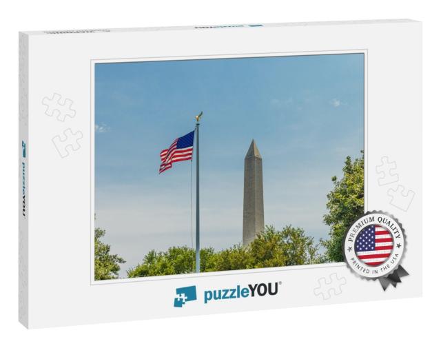 National Flag & George Washington Monument, National Mall... Jigsaw Puzzle