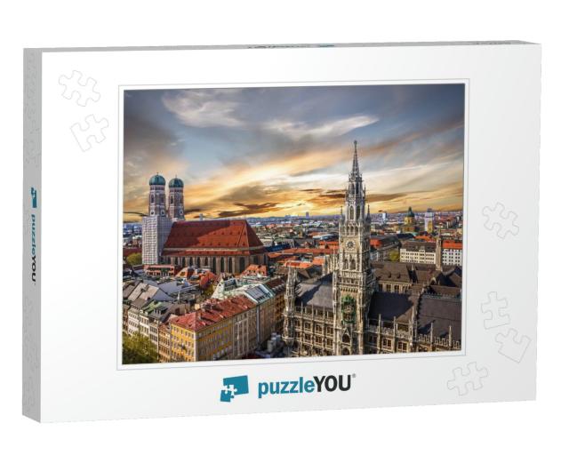 Munich Sunset Panoramic Architecture, Bavaria, Germany. F... Jigsaw Puzzle