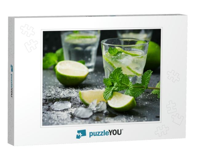 Mojito Cocktail in a Bur on a Rustic Table, Selective Foc... Jigsaw Puzzle