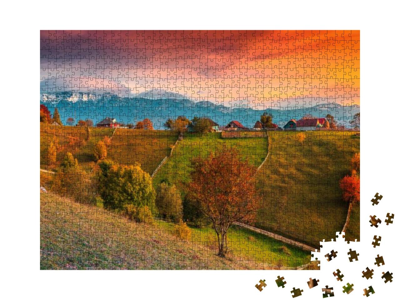 Beautiful Autumn Alpine Landscape, Famous Alpine Village... Jigsaw Puzzle with 1000 pieces