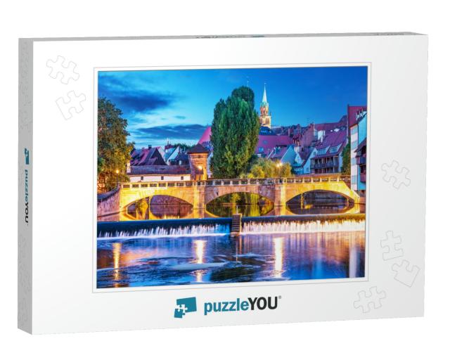 Scenic Summer Night View of the Bridge Over Pegnitz River... Jigsaw Puzzle