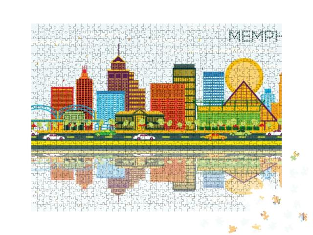 Memphis Tennessee Skyline with Color Buildings, Blue Sky... Jigsaw Puzzle with 1000 pieces