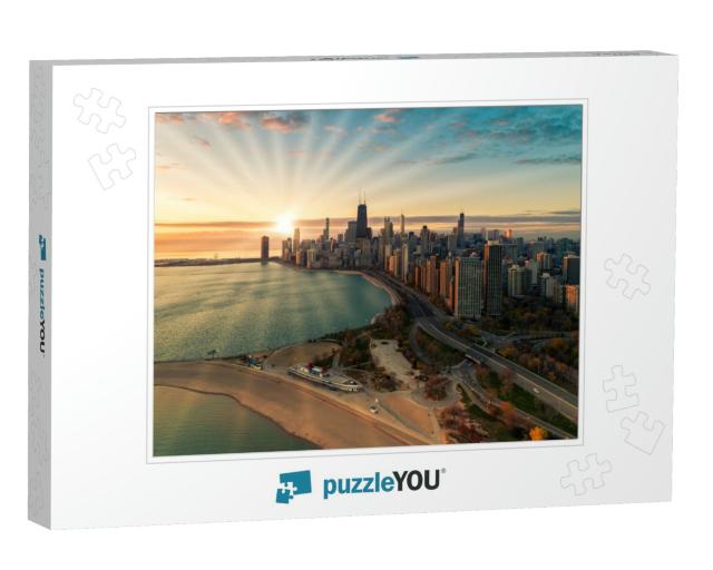 Aerial View of Chicago Downtown Skyline At Sunrise with S... Jigsaw Puzzle