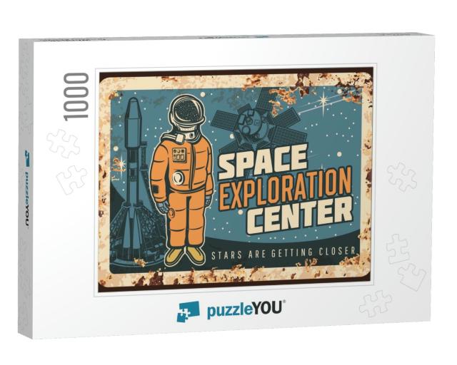 Space Exploration Center Vector Rusty Metal Plate. Astron... Jigsaw Puzzle with 1000 pieces