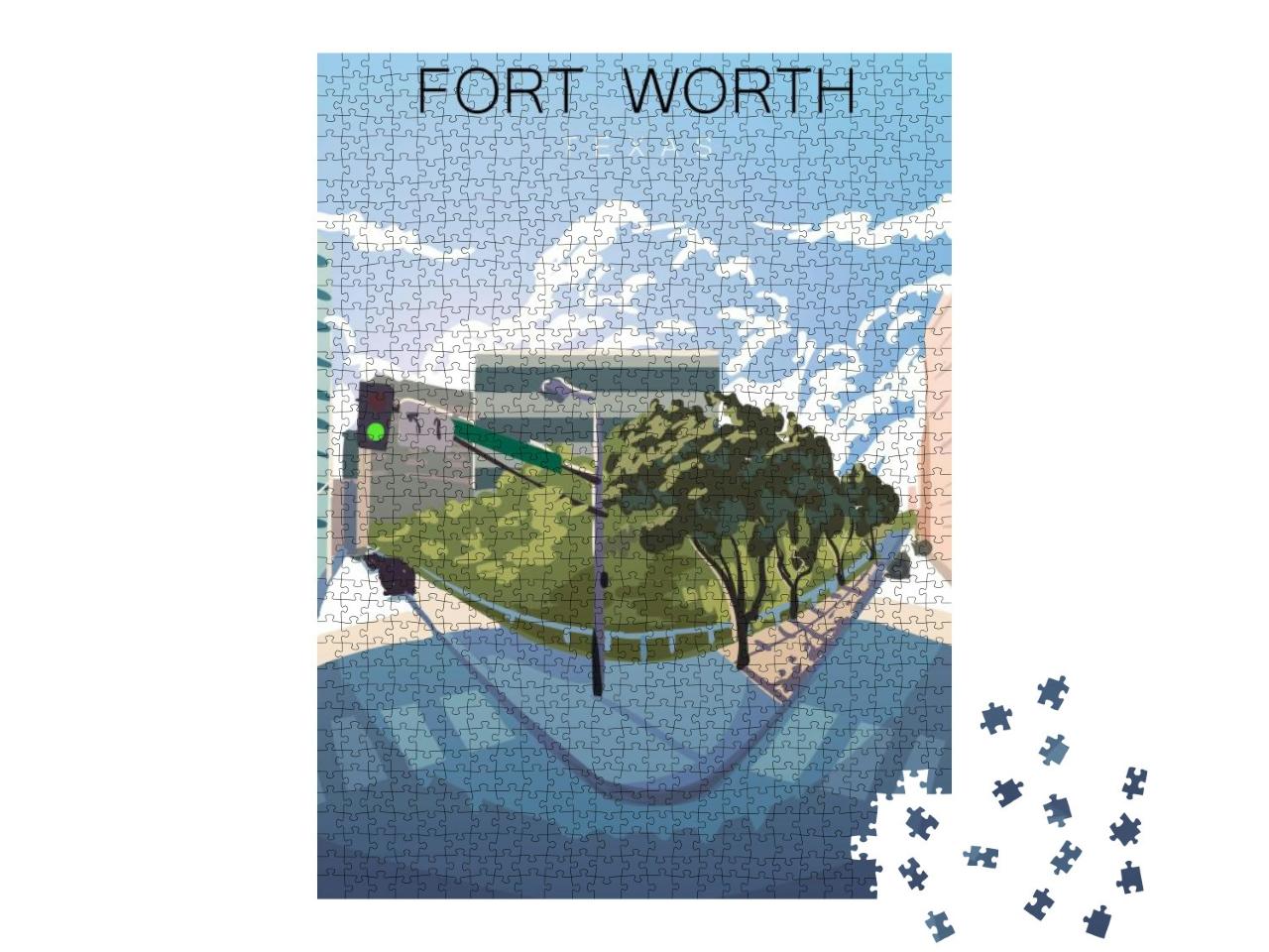 Fort Worth Modern Vector Poster. Fort Worth, Texas Landsc... Jigsaw Puzzle with 1000 pieces