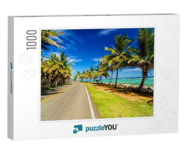 Highway Next to Turquoise Caribbean Sea & Palm Trees in S... Jigsaw Puzzle with 1000 pieces