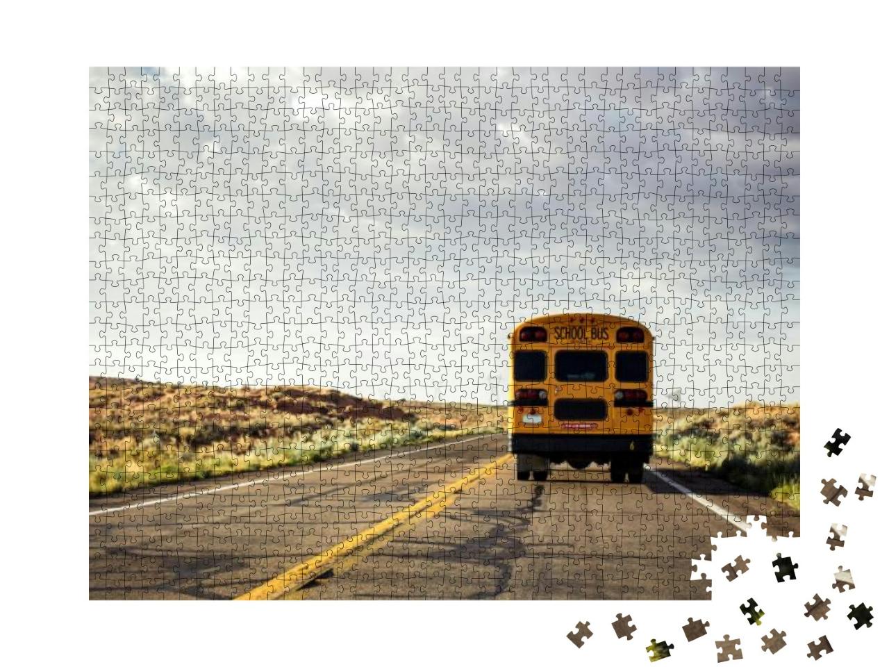 Yellow School Bus on the Road, USA... Jigsaw Puzzle with 1000 pieces