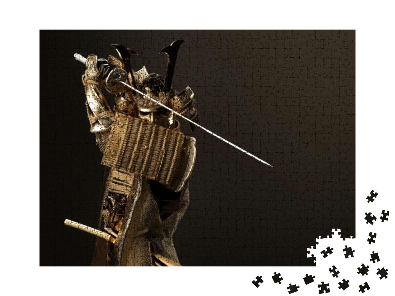 A Samurai Wearing Golden Japanese Armor & Holding a Katan... Jigsaw Puzzle with 1000 pieces