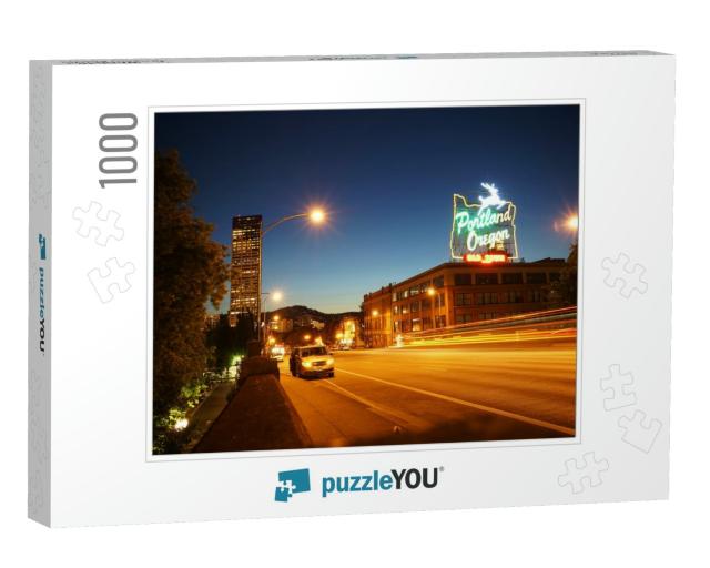 Portland Downtown At Night, Portland, Oregon, United Stat... Jigsaw Puzzle with 1000 pieces