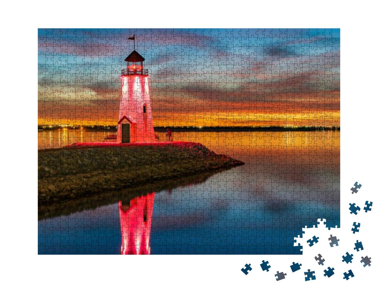 Sunset Beautiful Landscape of the Lake Hefner Lighthouse... Jigsaw Puzzle with 1000 pieces