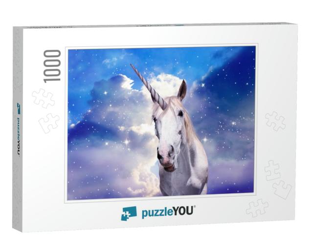 Magic Unicorn in Fantastic Starry Sky with Fluffy Clouds... Jigsaw Puzzle with 1000 pieces