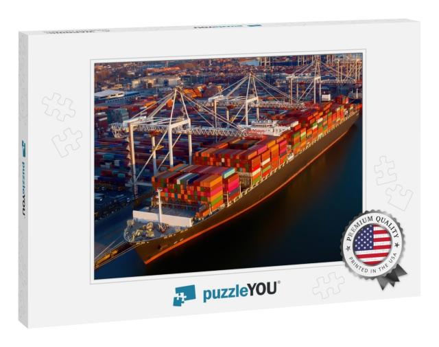 Aerial View of Colorful Containers on a Cargo Ship At the... Jigsaw Puzzle