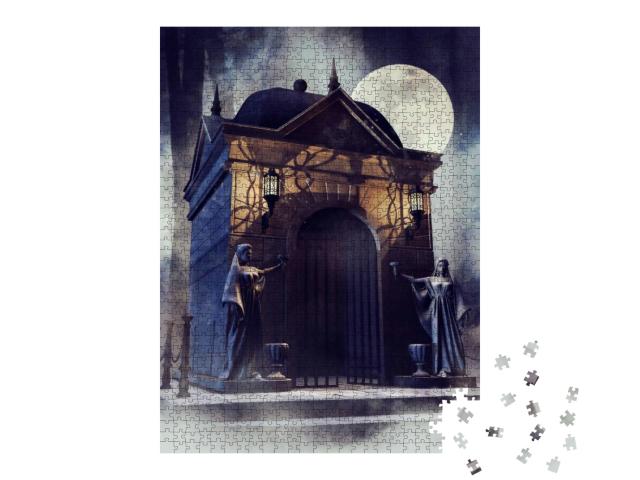 Night Scene with a Gothic Chapel with Stone Statues of Wo... Jigsaw Puzzle with 1000 pieces