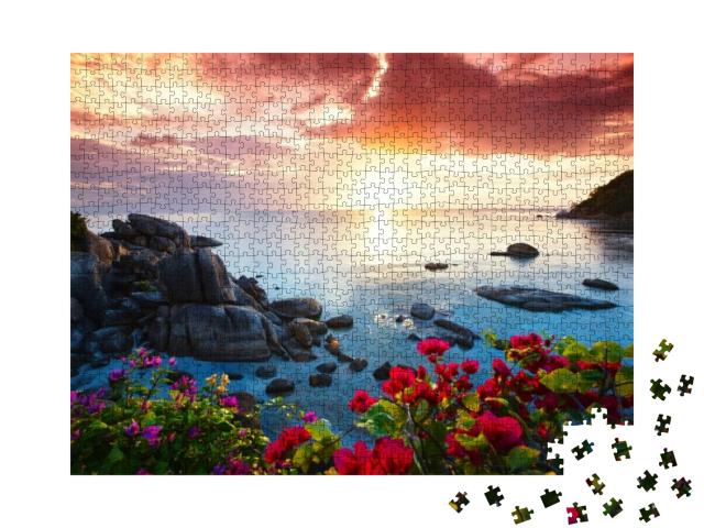 Tranquil Beach Resort, Beautiful Morning Glory on the Koh... Jigsaw Puzzle with 1000 pieces