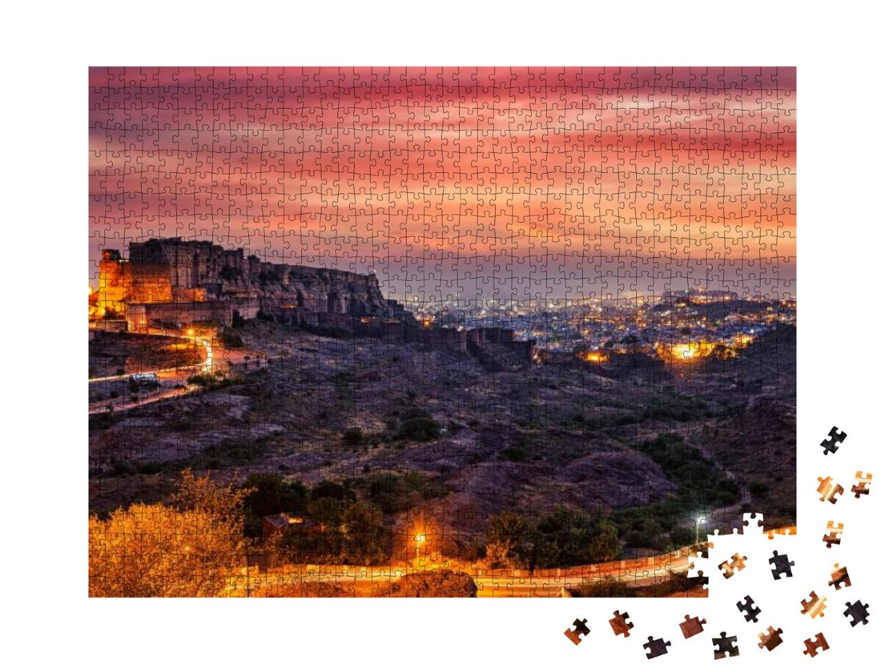 Famous Indian Tourist Landmark Mehrangarh Fort in Twiligh... Jigsaw Puzzle with 1000 pieces