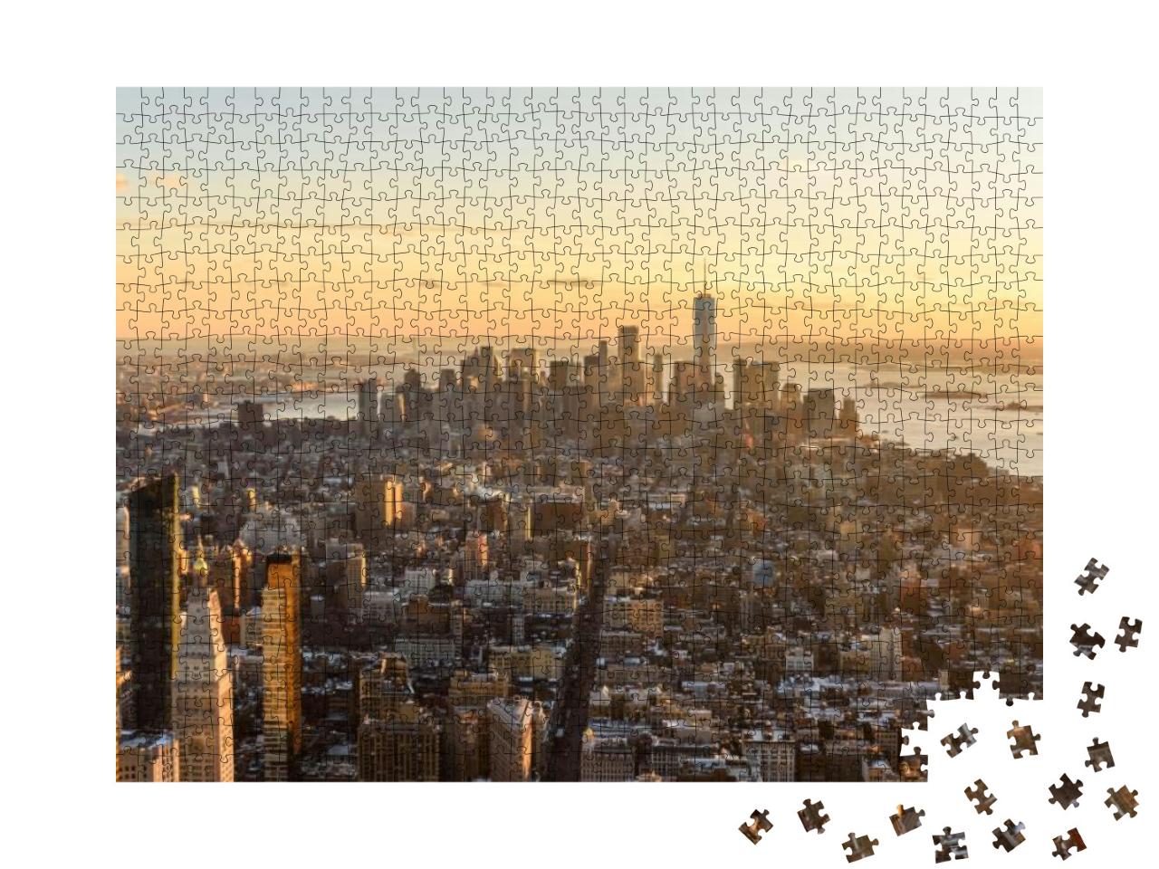 Aerial View At Sunset of Lower Manhattan Downtown, New Yo... Jigsaw Puzzle with 1000 pieces