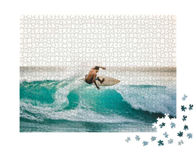 Professional Surfer Riding Waves in Bali, Indonesia. Men... Jigsaw Puzzle with 1000 pieces