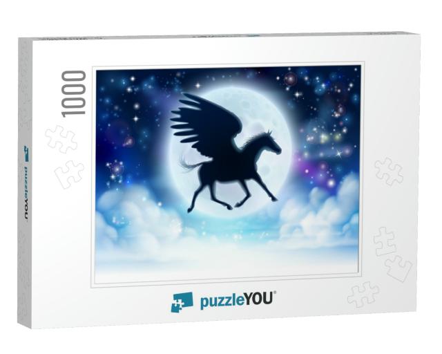 Pegasus the Mythological Horse Flying in Silhouette Again... Jigsaw Puzzle with 1000 pieces
