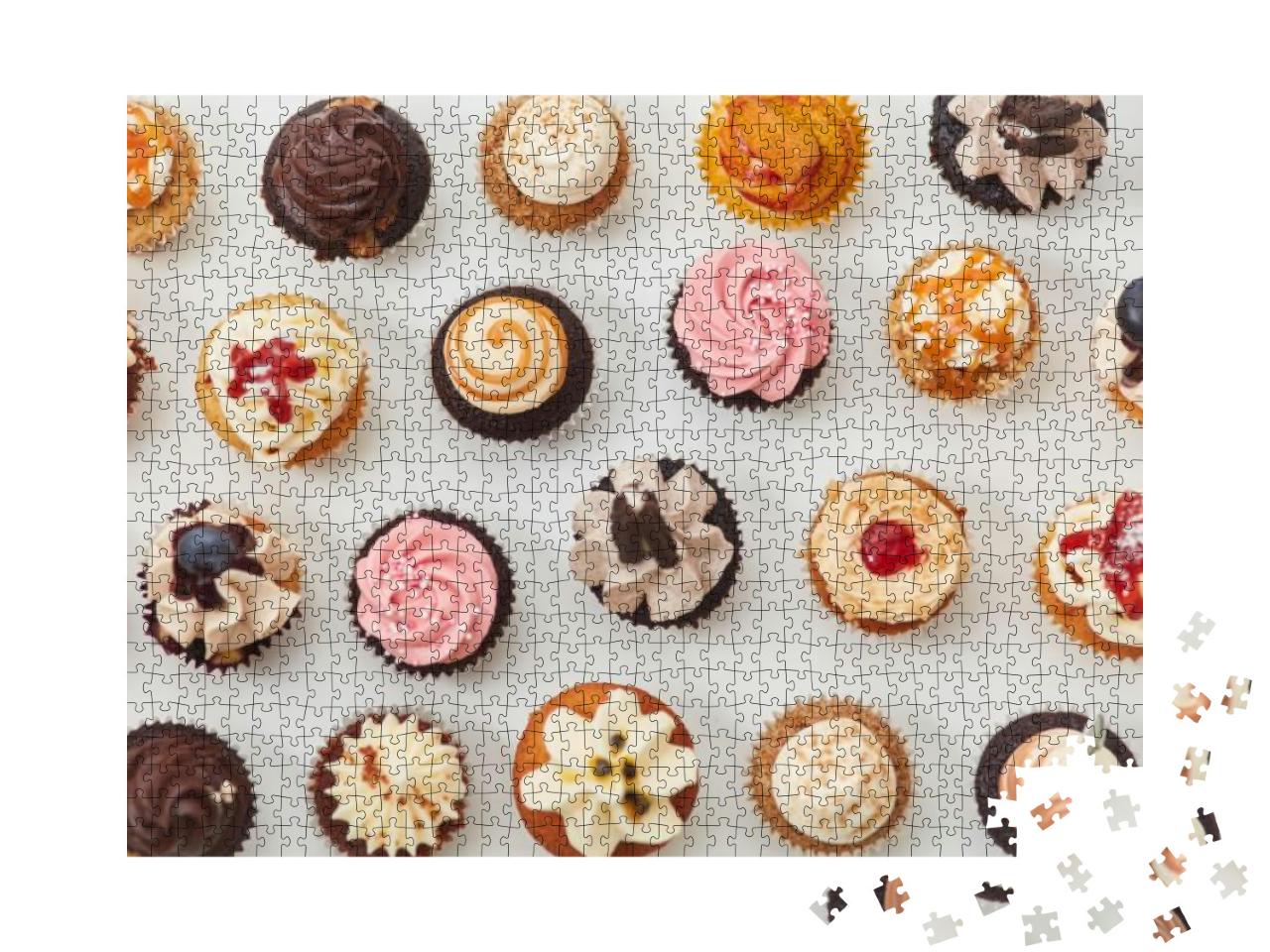 Lots of Assorted Colorful Cupcakes from Above with Toppin... Jigsaw Puzzle with 1000 pieces