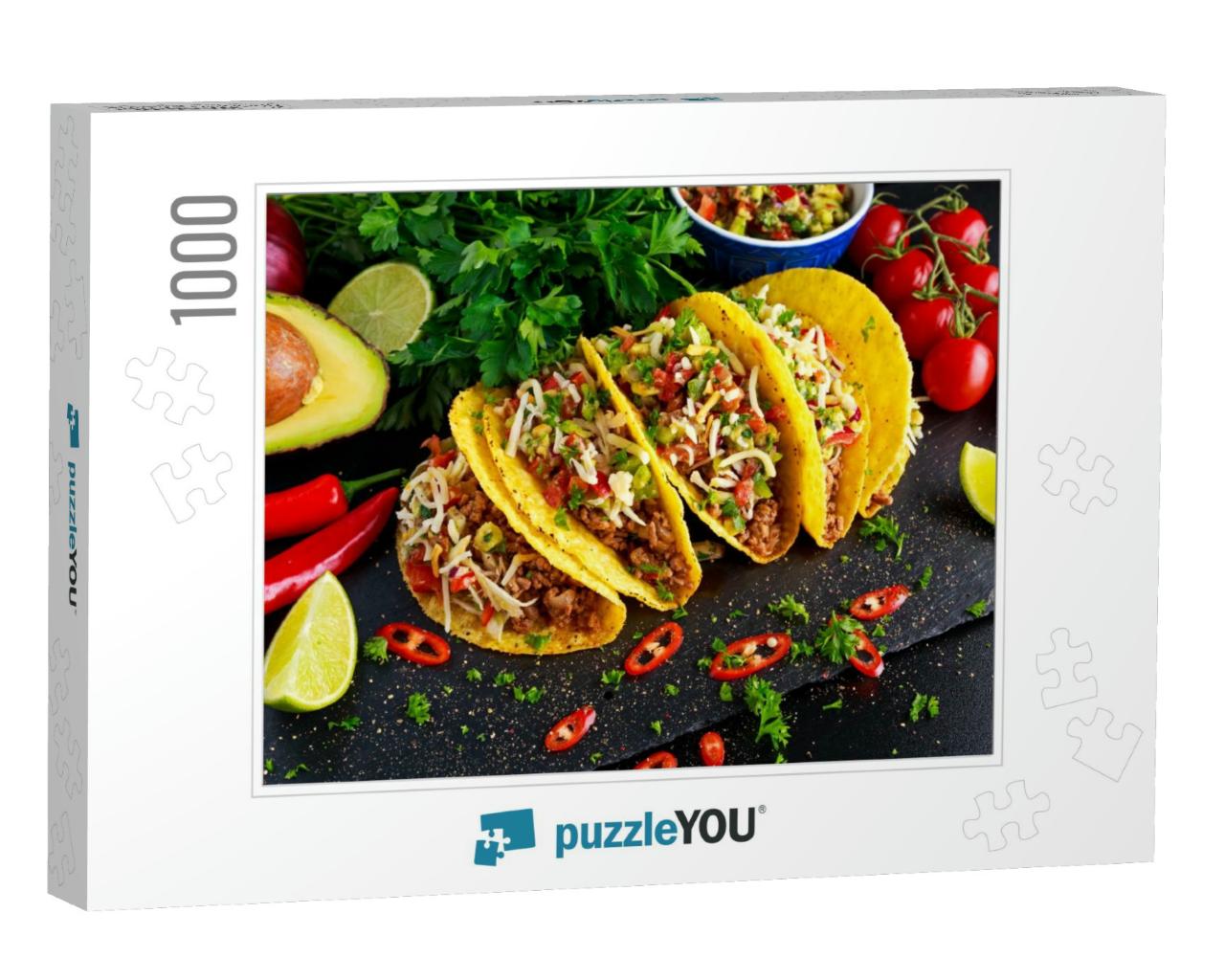 Mexican Food - Delicious Taco Shells with Ground Beef & H... Jigsaw Puzzle with 1000 pieces