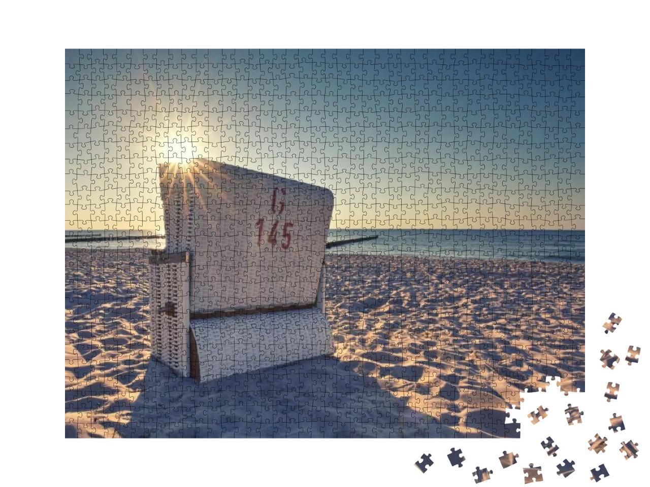 Sunset At a Beach of Baltic Sea, Beach Chairs Standing in... Jigsaw Puzzle with 1000 pieces