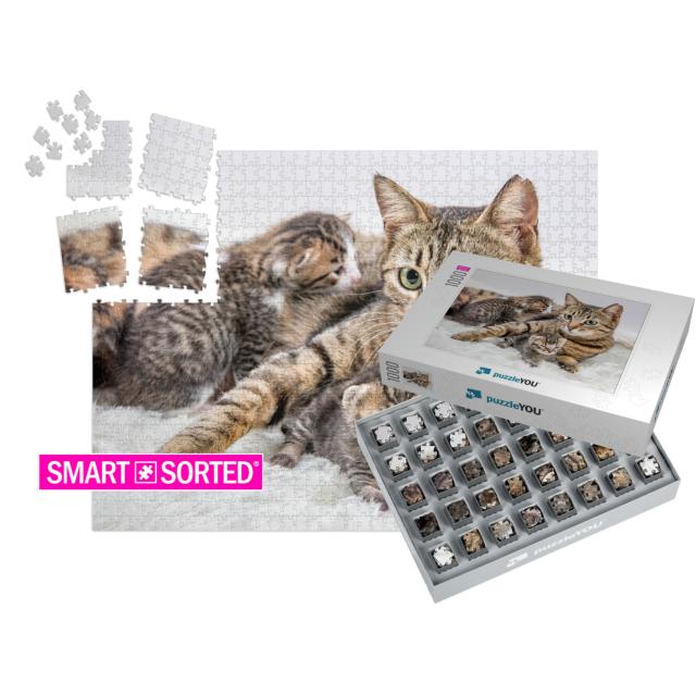 Mom Mother Cat & Baby Cat Kitten... | SMART SORTED® | Jigsaw Puzzle with 1000 pieces