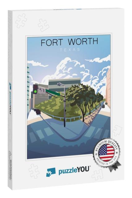 Fort Worth Modern Vector Poster. Fort Worth, Texas Landsc... Jigsaw Puzzle