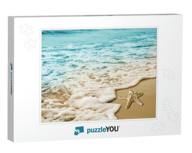 Starfish & Soft Wave on the Sandy Beach Summer Tropical C... Jigsaw Puzzle