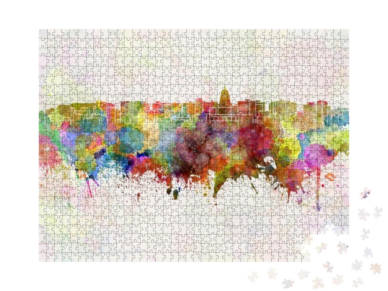 Madison Skyline in Watercolor Background... Jigsaw Puzzle with 1000 pieces