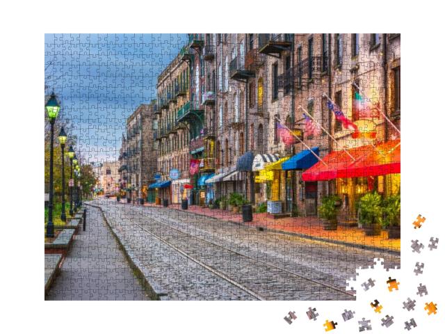 Savannah, Georgia, USA Bars & Restaurants on River Street... Jigsaw Puzzle with 1000 pieces