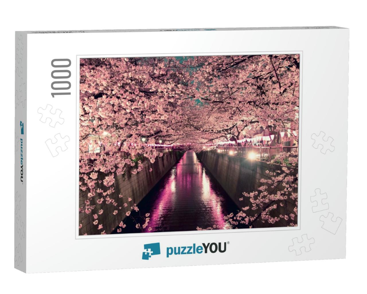 Cherry Blossoms At Night in Tokyo... Jigsaw Puzzle with 1000 pieces