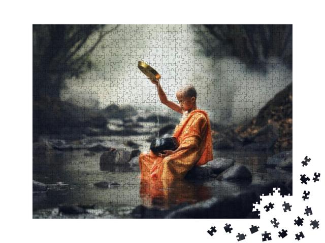 Novice Monks Thailand, Buddhist Temple, Novice Monk Went... Jigsaw Puzzle with 1000 pieces