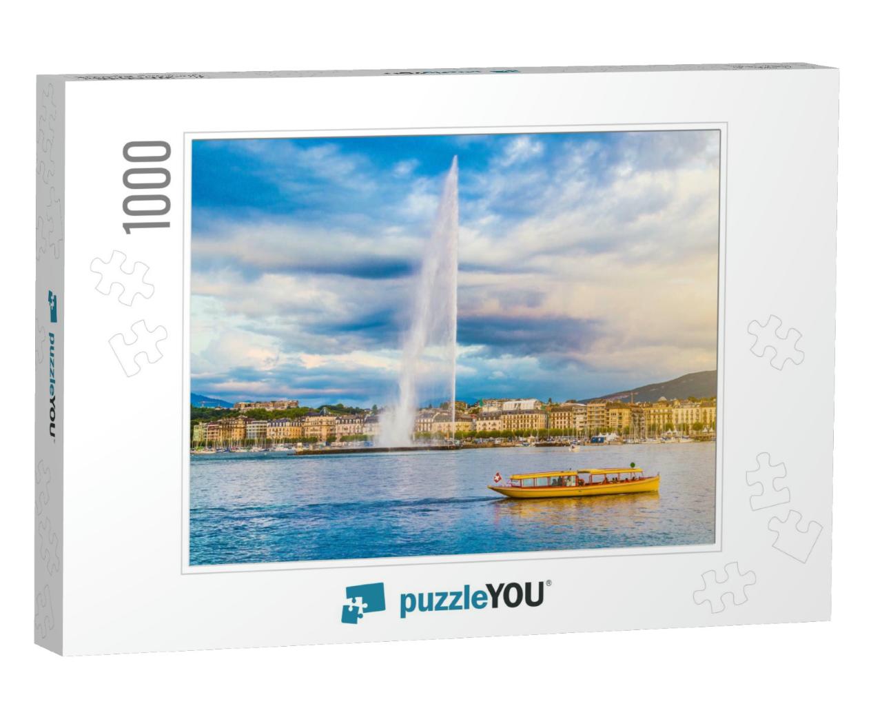 Panoramic View of Geneva Skyline with Famous Jet Deau Fou... Jigsaw Puzzle with 1000 pieces