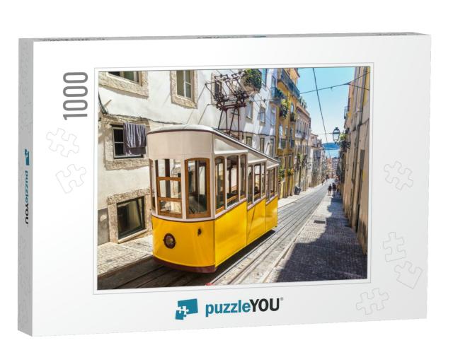 The Gloria Funicular in the City Center of Lisbon in a Be... Jigsaw Puzzle with 1000 pieces